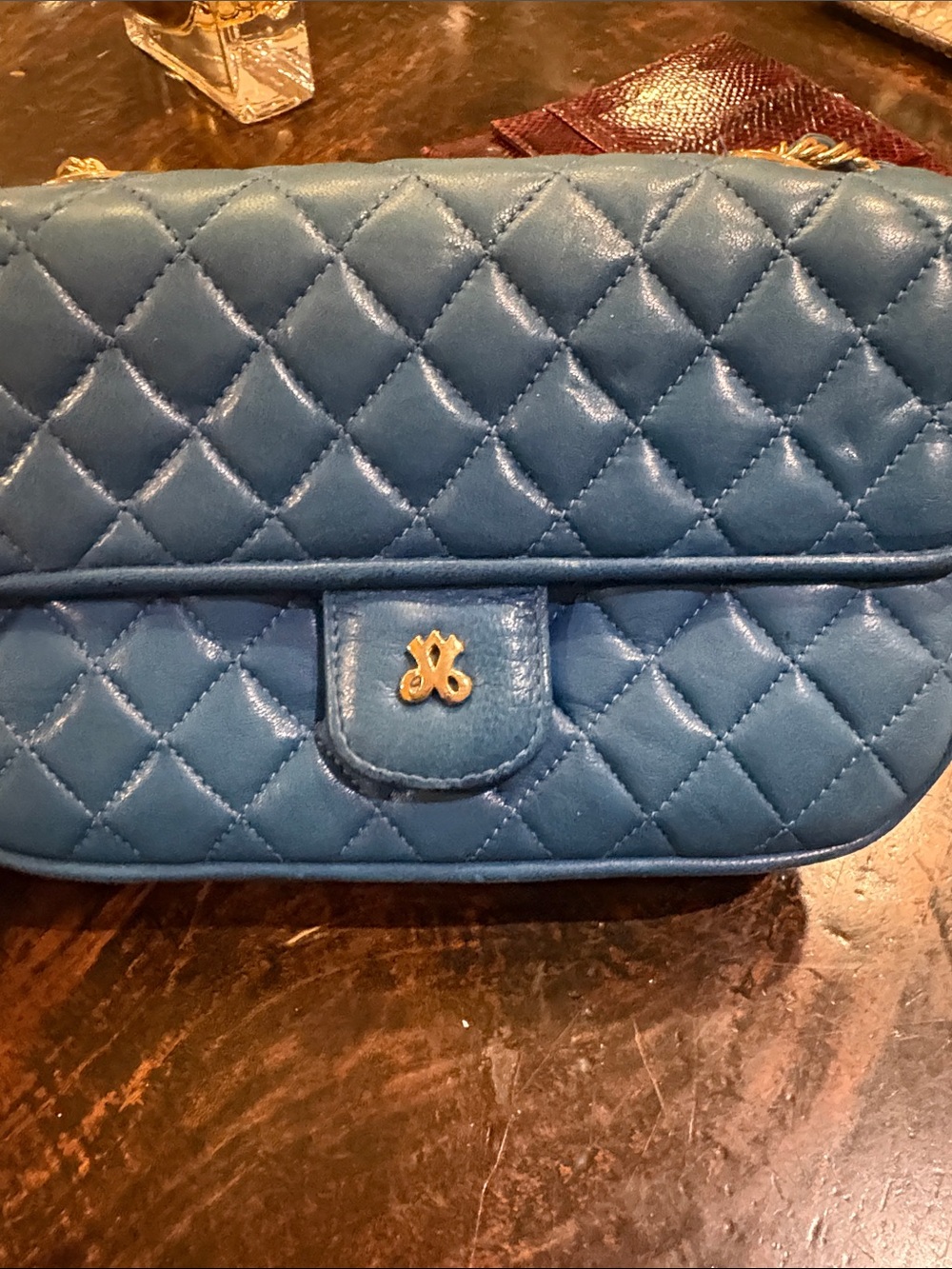 Quilted Blue Chain-Style Crossbody Clutch